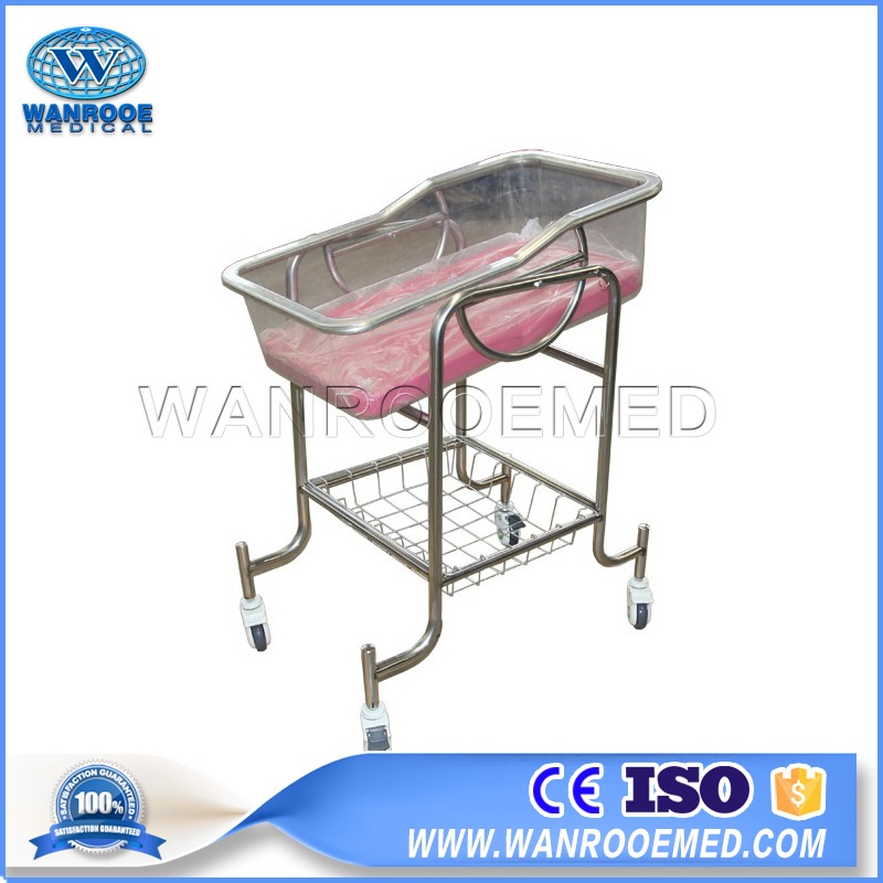 Multi-Function Pediatric Baby Cart Metal Adjustable Hospital Infant Bed with Storage Basket Facto...