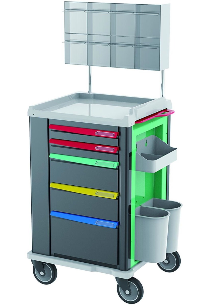 Certified Hospital Emergency Crash Cart  5-Drawer ABS Anesthesia Trolley with IV Pole &amp;amp;amp; Oxygen Ho...