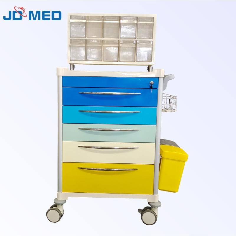 ABS Medical Emergency Crash Cart, 5 Drawers Hospital Anesthesia Trolley with IVOxygen Holder, Cer...