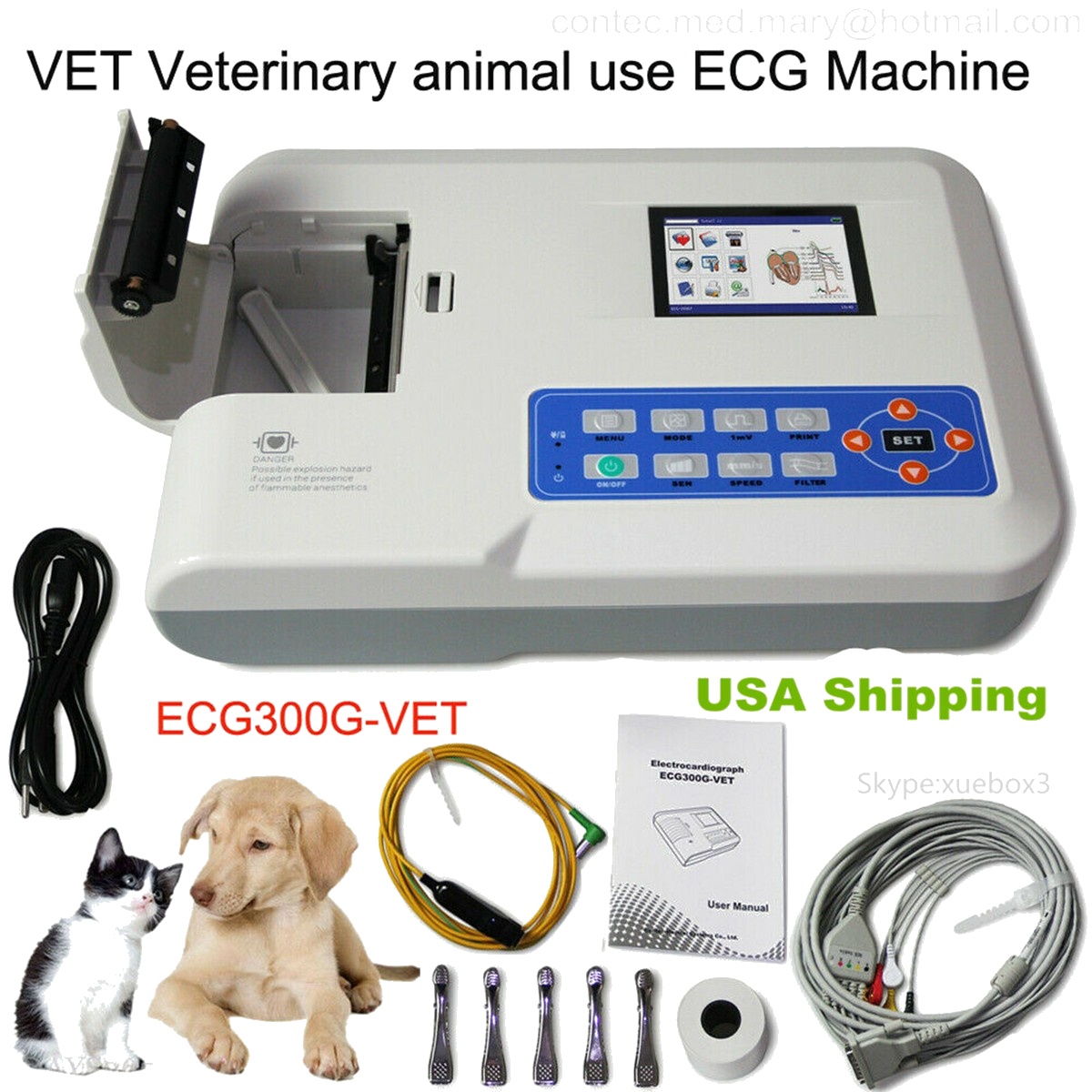 Supply Digital 3 Channel Veterinary ECG Machine, Animal ECG Analyzer Electrocardiogram Waveform D...