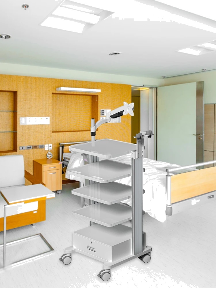 Workstation with Monitor Mount Holder 4-layers Storage Platform Medical Trolley Cart for Clinic H...