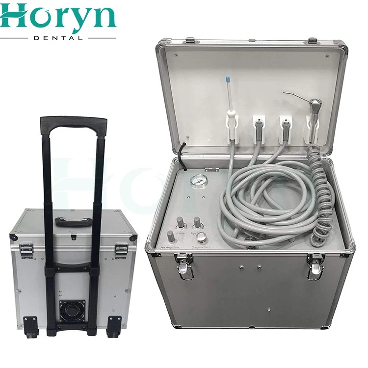 Cart Dental Turbine Treatment Unit with Air Compressor Metal Construction Electricity Powered
