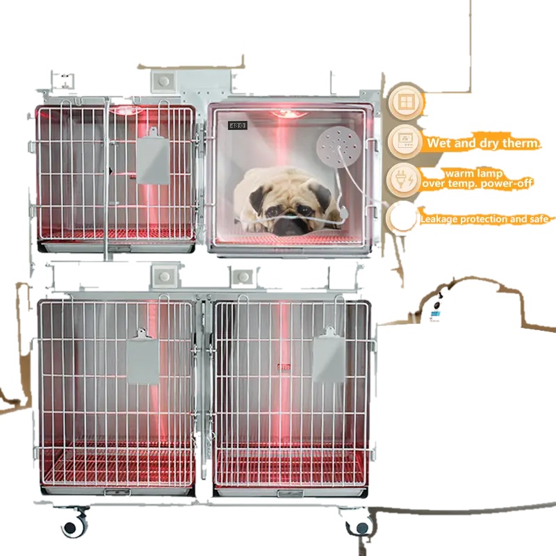 Veterinary Animal Hospital Clinic Pet Cat Dog Oxygen Kennel Stainless Steel Pet Cages Door